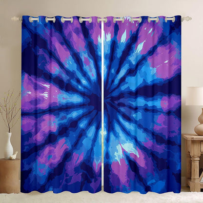 Feelyou Tie Dye Curtains Boho Psychedelic Swirl Grommet Curtain for Bedroom Bohemian Gypsy Thermal Curtain Trippy Boho Tribal Window Draperies Blue Purple 42W x 84L Set of 2 Panels