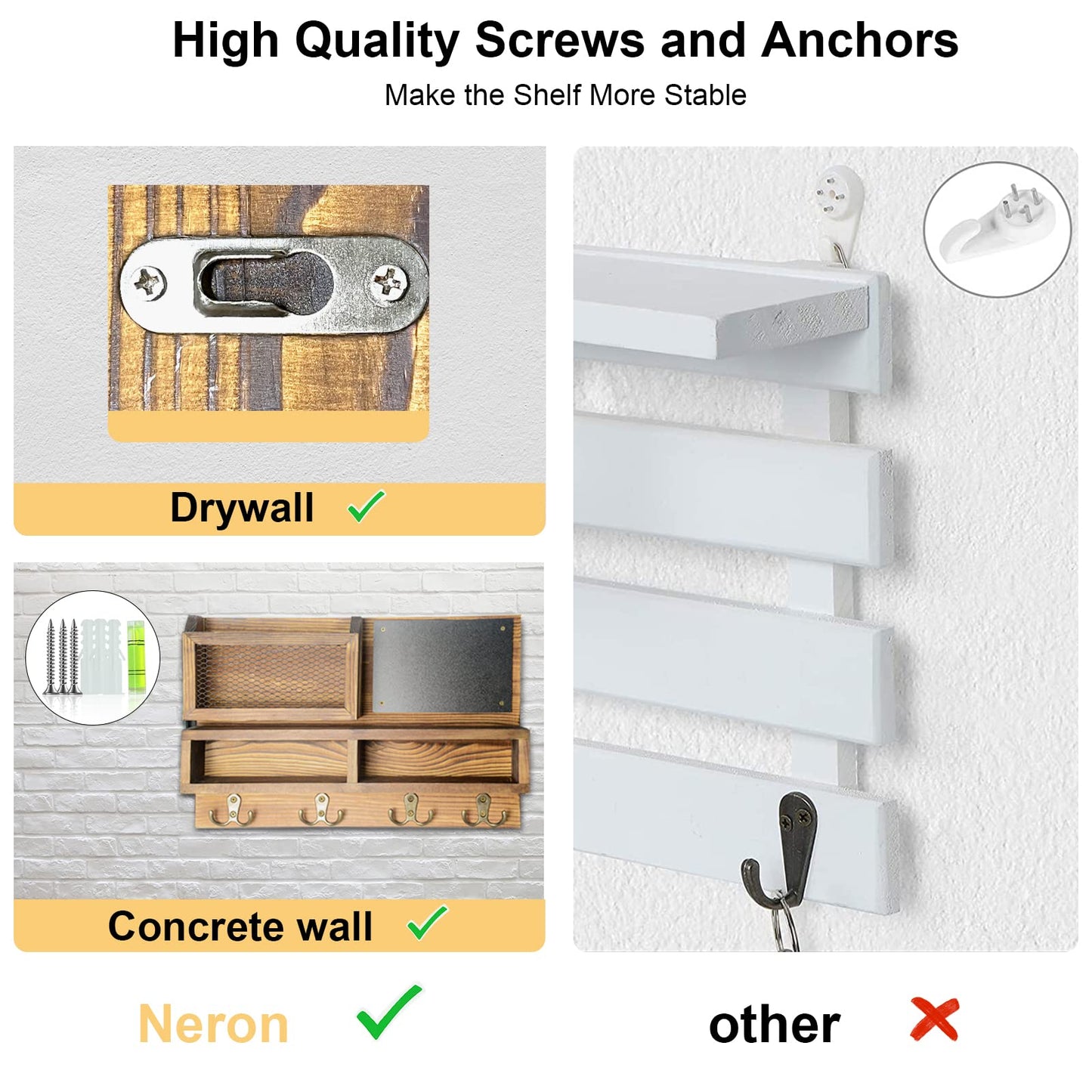 Key Holder for Wall, Mail Organizer Wall Mount with Key Hooks and Wallet Holder, Sunglasses Storage and Dog Leash Hanger, Decorative with 4 Double Hooks and Chalkboard