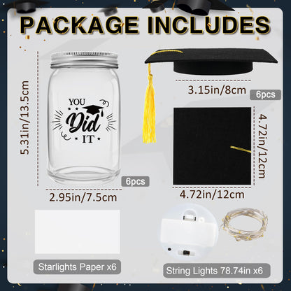 CUPLOOV 6 Sets 2026 Graduation Centerpieces for Tables, Mason Jar Centerpieces with Graduation Caps, Money Jars for College High School Congrats Grad Party Decor Supplies
