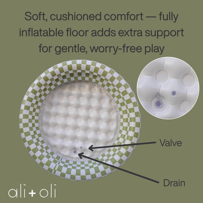 Ali+Oli Two-Ring Inflatable Kiddie Pool | Baby and Toddler Pool for Backyard Water Play | Soft Inflatable Family Pool | Summer Outdoor Use | Green Checkers Pattern