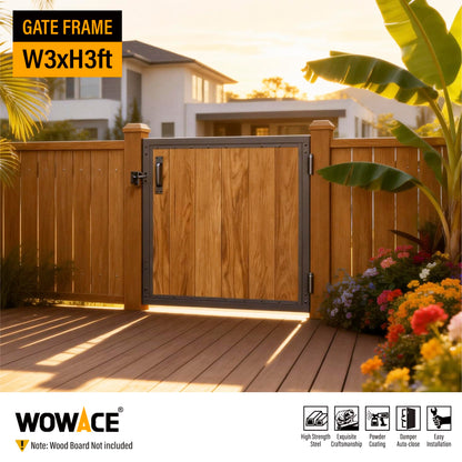WOWACE 3x3FT Fence Gate Frame Kit 201 Stainless Steel Heavy Duty Garden Gates Anti-Sag Backyard Front Gate Reinforcement Hardware, Left/Right Mount (No Wood Planks Included)