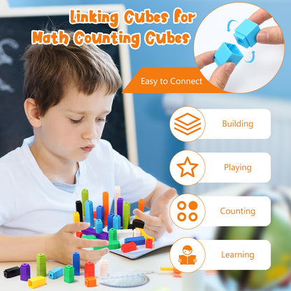 200 Pcs Red Linking Cubes for Math Counting Cubes Manipulatives Plastic Counting Block Manipulative Classroom Learning Supplies for Educational Preschool Activities Boy Girl (Red)