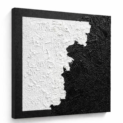 HONGRUIFAN Handmade Textured Canvas Wall Art 24x24 Inches, Black and White Abstract Art, Handcrafted Cotton Canvas, Ready to Hang