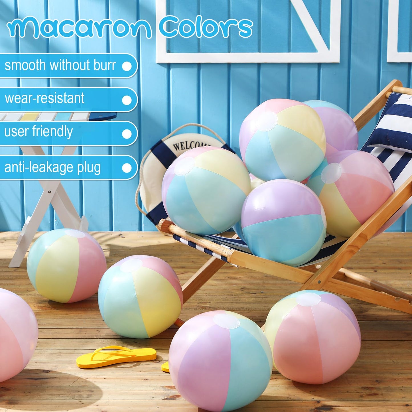 MiniInflat 24 Pcs Inflatable Pastel Beach Balls Bulk for Kids Jumbo Big Macaron Beach Balls for Adults Summer Swimming Pool Water Games Party Favor(16 Inch)