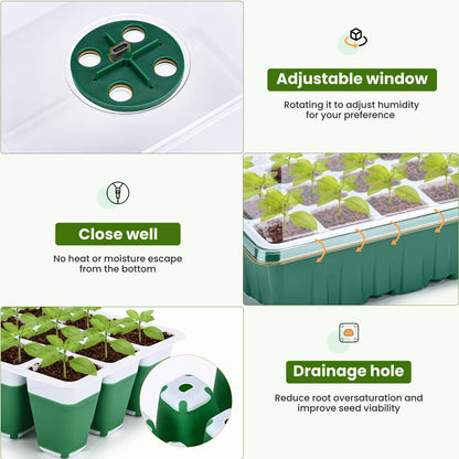 Pattiumo 6 Packs Seed Starter Tray with Grow Lights, 72 Cells Silicone Seed Starter Kits with Humidity Dome, 3 Lights for Seed Starting, 4 Timing Set, 8 Full Spectrum Germination Kit for Plant Seeds