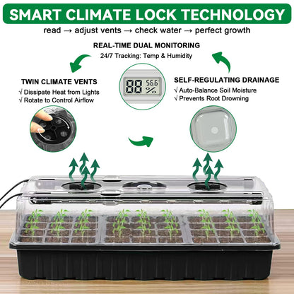 Yioviru Seed Starter Tray with Grow Light,2 Pack 72 Cells Seed Starter Kit with Humidity Dome, Seed Starting Trays for Indoor Plant,Seedling Starter Trays for Germination
