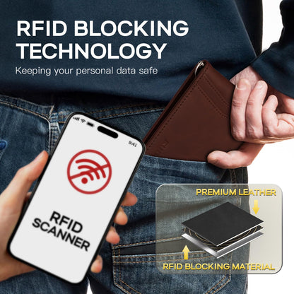 Slim Money Clip Wallets for Men RFID Blocking 8 Card Holder Minimalist Small Thin Carbon Leather Bifold Mens Front Pocket Wallet Gift Box(Canyon Red)