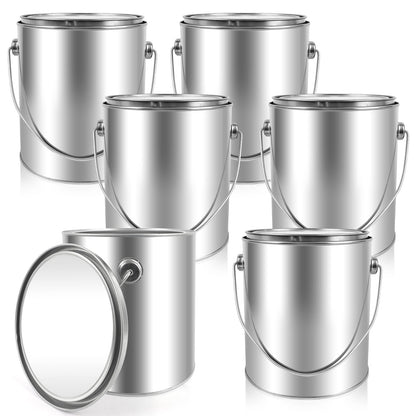 Nyuemystery 6 Pack 1 Gallon Empty Paint Cans with Lids, Unlined Metal Paint Buckets with Handle for Oil Based Paint, Solvents, Craft DIY Art Supply Storage (Silver)