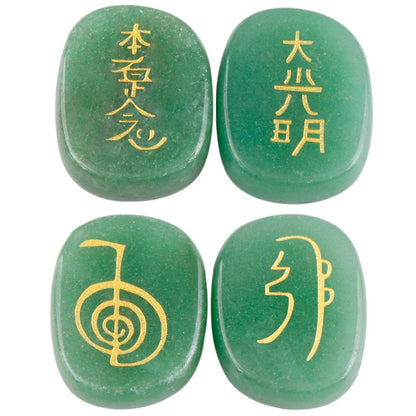 rockcloud Healing Crystal Green Aventurine 4pcs Engraved Chakra Stones Palm Stone Reiki Balancing