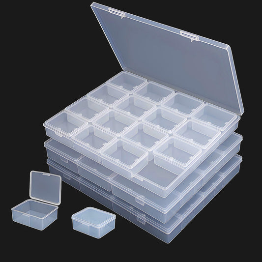LJY Large 48 Grid Bead Storage Box -3-Pack Transparent Storage Box,Suitable for Jewelry, Earrings,Rings,Diamonds,Hardware,Fishing Gear Portable Mesh Plastic Box with Safety Buckle