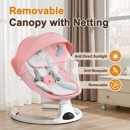 Baby Swing for Newborn to Toddler, 5 Speed Portable Infant Swing with Smart Touch Control, Remote Control, 10 Lullabies, Timer, 5 Point Harness and Soft Fabric (Pink)