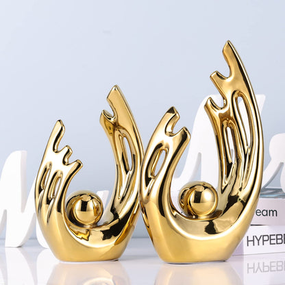 XMGZQ Home Decor Golden Ceramic Statue,Gold Decor Abstract Art Ceramic Statue,Modern Art Ceramic Statue Gold Table Decorations for Dining Room Living Room Office Centerpiece Handmade Artware Gift