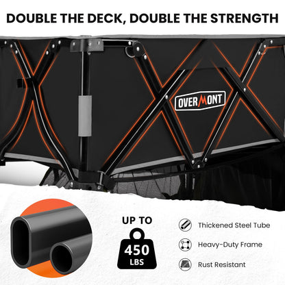 Overmont 400L Foldable Double Decker Wagon - Large Capacity Collapsible Wagon Cart- 47" Extra Long Extender - All-Terrain Big Wheels for Camping, Football Game, Sports Events, Support Up to 450lbs