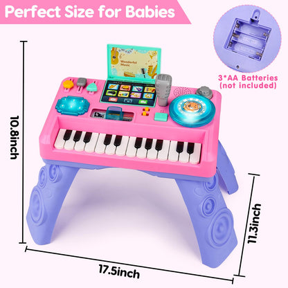 Baby DJ Table for Toddlers 1-3 with Music & Light, Musical Baby Piano Toys 6-9-12-18 Months Toddler Activity Table Music Instruments Learning Toys for 1 Year Old Girl First Birthday Gifts Age 0-2