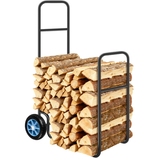 Meyoppm Firewood Log Cart Carrier with Pneumatic Rubber Wheels, 250 lbs Load Capacity Firewood Rack Cart, Firewood Log Cart Suitable for Indoor and Outdoor Mobile Wood(Black)