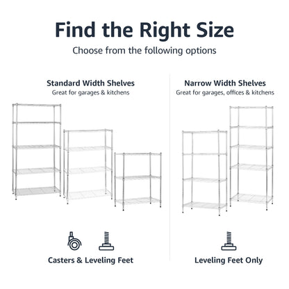 Amazon Basics 3-Shelf Heavy Duty Adjustable Wire Shelving Storage Rack on 2" PP Plastic Wheel Casters, Steel Utility Shelving Unit for Garage and Laundry Room, 23.2" x 13.4" x 32.75", Chrome