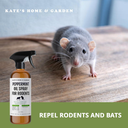 Kate Naturals Peppermint Oil Spray for Rodents, Squirrels, Mouse, Bat, Rat, Car Engines, Mice (16oz, Non-Toxic Rodent Repellent, Pet Safe)