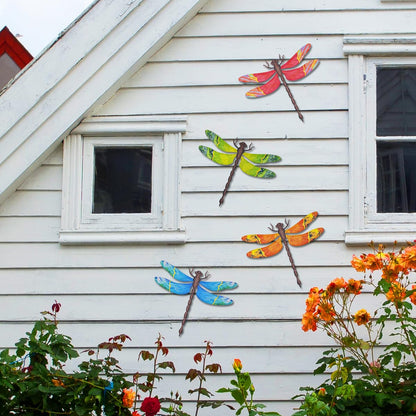 Metal Dragonfly Wall Decor, 4 Pack 13 inch Metal Dragonflies Wall Art Hanging Sculpture Decorations for Outdoor, Yard Patio Fence Garden Outside Decor