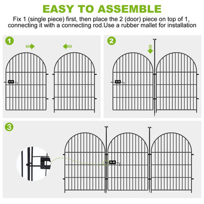 ADAVIN Garden Fence Animal Barrier with Gate 32 in(H)×35 Ft(L) 16 Panels,Rustproof Metal Wire Tall Fencing Border for Dogs Rabbits,Outdoor no dig pet Fences,Black Flower Edging for Yard,Arched