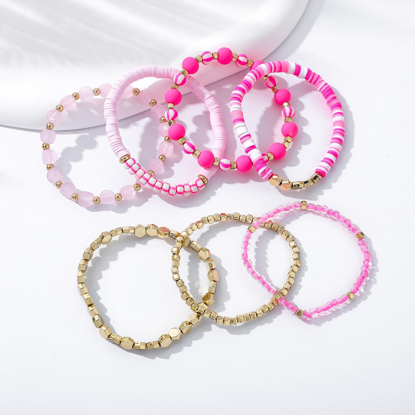 GOOJIDS Surfer Heishi Clay Bead Bracelets for Women Bohemian Stackable Gold Plated Beaded Stretch Bracelets Elastic Layering Friendship Bracelets Set Boho Jewelry