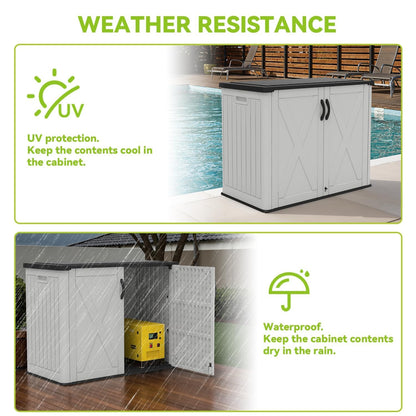 Devoko 26 Cu Ft Plastic Outdoor Storage Shed, Horizontal Resin Storage Cabinet with Lockable Door, Water-Resistant Backyard Storage Box for Garden Patio, White, Shelf Not Included