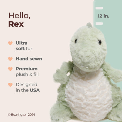 Bearington Dinosaur Stuffed Animal Dinosaur Plush T-Rex Green Dino Stuffy, Cute Plushies for Kids Boys & Girls