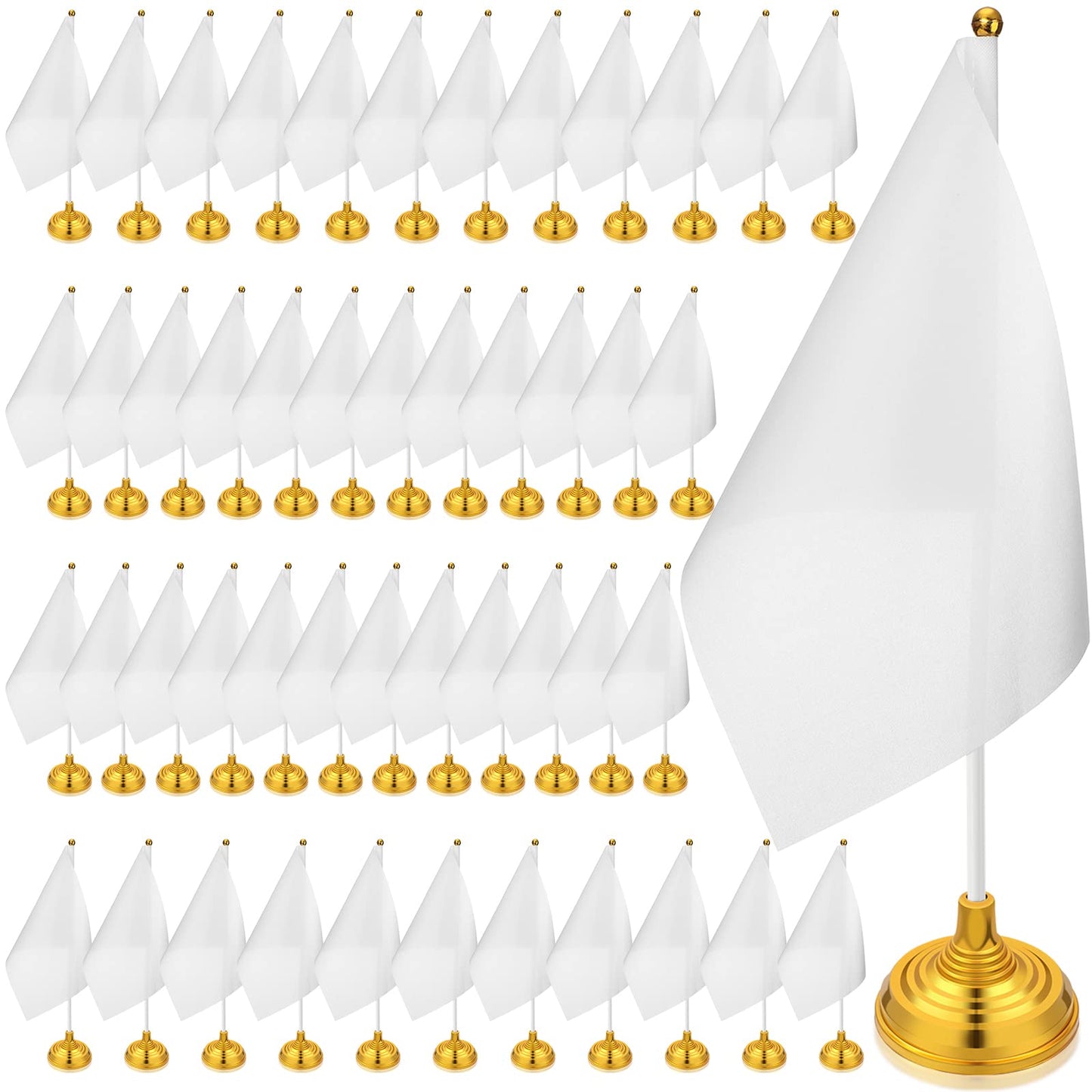 Tatuo 48 Pcs Mini White Desktop Flags on Stick with Stands 5.51 x 8.27 Office White Solid for DIY Craft Small Blank Desktop Flag with Pole for 4th of July Event Celebration