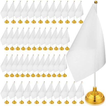 Tatuo 48 Pcs Mini White Desktop Flags on Stick with Stands 5.51 x 8.27 Office White Solid for DIY Craft Small Blank Desktop Flag with Pole for 4th of July Event Celebration