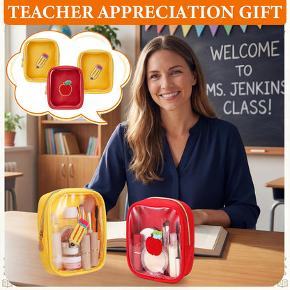 Sunnymove 12 Pcs Teacher Appreciation Gifts Bulk – Clear Makeup Bag Pouch with Chenille Patches and Zipper, Teacher Pencil Pouch Survival Kit, Graduation Retirement Teachers Thank You Gifts for Women