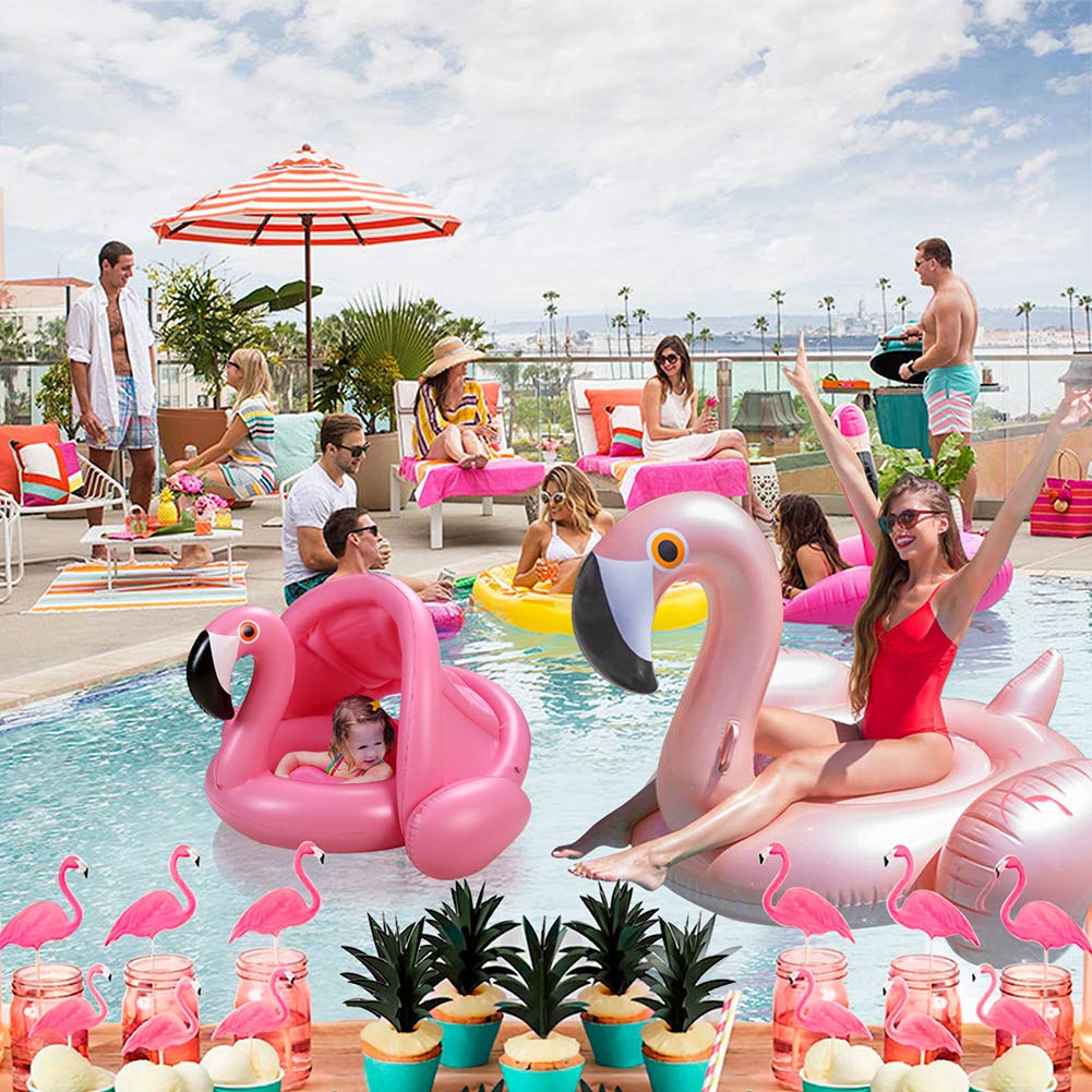 Baby Pool Float with Canopy,Flamingo Inflatable Swimming Ring,Infant Pool Floaties Sunshade Toys for Baby Girls Boys Toddlers Pink