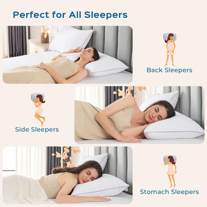 JOLLYVOGUE Pillows Queen Size Set of 4, Bed Pillow for Side, Back, and Stomach Sleepers, Down Alternative Filled Pillows, Luxury Hotel Quality and Machine Washable, 28" x 20", 4 Pack