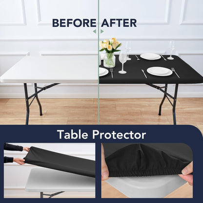 RichSets 6ft Fitted Tablecloth Rectangle - 6 Pack Polyester Table Covers with Elastic, Washable Folding Table Protector for Party Banquet Graduation, 30x72 Inch, Black