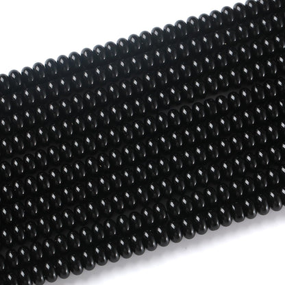 76pcs 5x8mm Natural Stone Black Agate Rondelle Spacer Loose Beads Abacus Disk Stone Round Loose Gemstone Beads for Jewelry Making DIY Bracelet Necklace