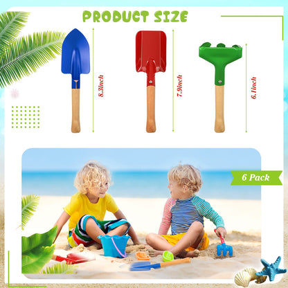 Tarpop 18 Pcs Kids Gardening Tools Set, Metal Kids Yard Tools with Sturdy Wooden Handle Safe Children Beach Sandbox Toy Sand Play Kit for Flower Soil Planting Loosening Digging, Trowel, Rake, Shovel