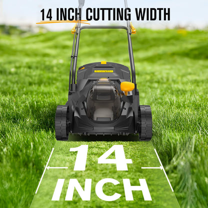 HEINPRO 14" Cordless Lawn Mower Compatible with Dewalt 20V MAX Battery, 2-in-1 Brushless Electric Lawn Mower for Small Yards, Push Mowers with 5-Position Height Adjustment, Black (Tool Only)