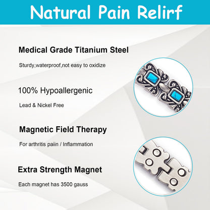 EnerMagiX Magnetic Bracelets for Women, Stainless Steel Blue Turquoise Magnetic Bracelet, Fashion Jewelry（2318）