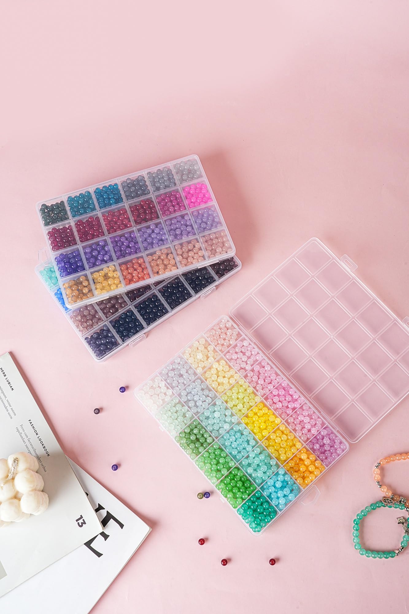 REVKI 72 Colors 6mm Glass Beads for Jewelry Making,3000PCS+ Round Crystal Glass Beads Bracelet Making Kit with Accessories, Bead Starter Kit Crafts Gifts Set Suitable for Teen Adults