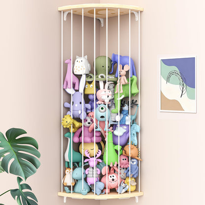 Zayysoha Corner Stuffed Animal Storage Zoo, Large Adjustable Solid Wood Plush Toy Organizer, Hanging Stuffie Holder Shelf & Cage with Engraved Dinosaur Star Moon for Kids Nursery Playroom