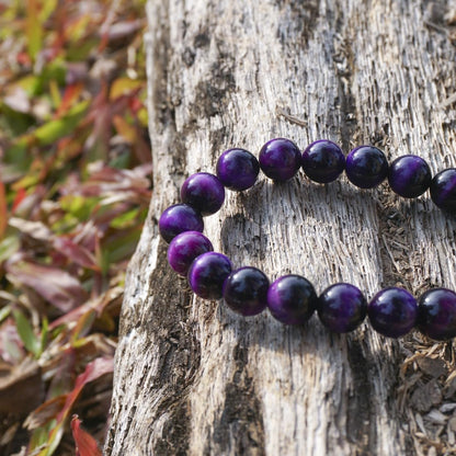10mm Purple Tigers Eye Bracelet for Women Men | Natural Handmade Protection Amethyst Color Throat Chakra Gemstone Crystal Jewelry | Beading Tool Kit - Fits for 7-8" Large Wrist | Boost Motivation
