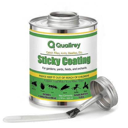 Qualirey 1 Pack Tangle Trap Sticky Coating with Brush, Insect Barrier Outdoor DIY Adhesive Traps Coating Lanternfly, Deerflies,for Gardens, Orchards and Around The Home to Protect Trees Plants (17 oz)