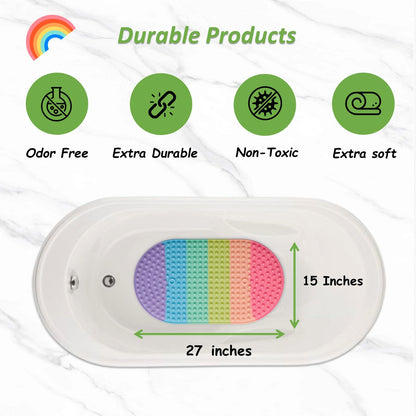Joiyota Silicone Push Pop Bath Mat for Kids, CPC Certified Non-Slip Rainbow Bathtub Mat with Suction Cups, Sensory Bath Toy for Toddlers (27x15-rainbow)