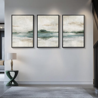 Large Framed Abstract Nature Landscape Wall Art for Living Room, Set of 3 Modern Canvas Prints Paintings Artwork for Walls, Green Lake Pictures for Hallway, Dining Room, Office Wall Decor 24x36 Inch