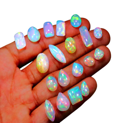 Natural 2 Cts Calibrated AAAA+ Ethiopian Opal Gemstones Cabochons Lot 4-6 MM Multi Fire Welo Opal Stones for Jewelry Making Supplies Healing Crystals Gems Loose Gemstones 7-10 Pcs