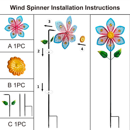 Senflame Metal Wind Spinners for Garden Decor - Outdoor Windmill Sculptures, Durable Yard Art Wind Spinners Metal Wind Spinner for Patio Lawn Ornament, Vibrant Red & Blue Garden Spinners Outdoor