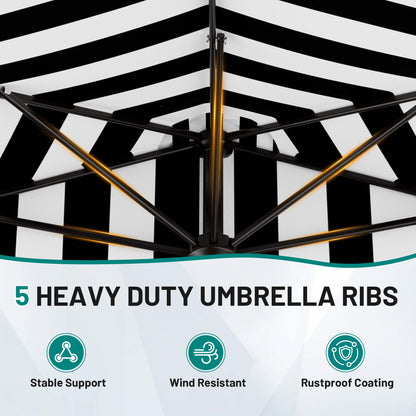 AreShark 9FT Half Patio Umbrella, Outdoor Wall Umbrella with Crank & 5 Sturdy Ribs, Table 1/2 Umbrella Patio for Garden, Deck, Balcony and Pool, Black & White Stripe