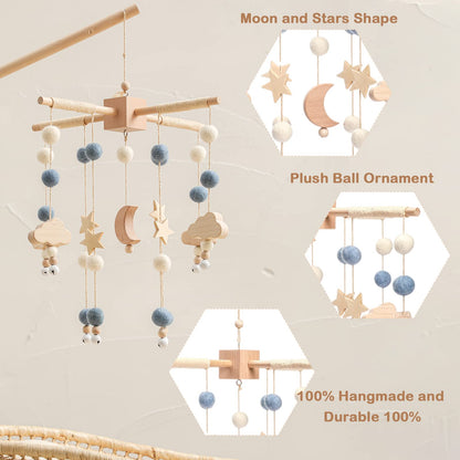 Baby Mobile for Crib | Baby Crib Nursery Mobile Star Moon for Baby Boys and Girls | Boho Nursery Decor | Baby Shower Set for Infant Bedroom Hanging Decoration Toy