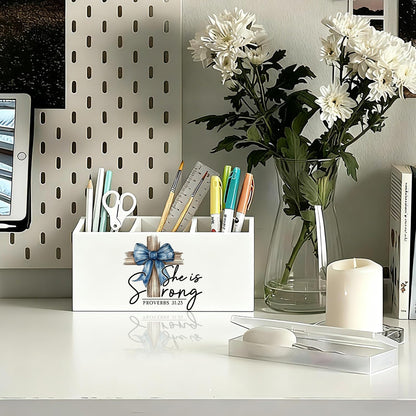 LIANGW Christian Pen Holder, Christian Gifts for Women Pencil Holder for Desk, Proverbs 31 Woman Gifts, Preppy Bow Bible Verse Wooden Box Sign Decorations for Girly Room Bedroom Dorm Desk Tabletop