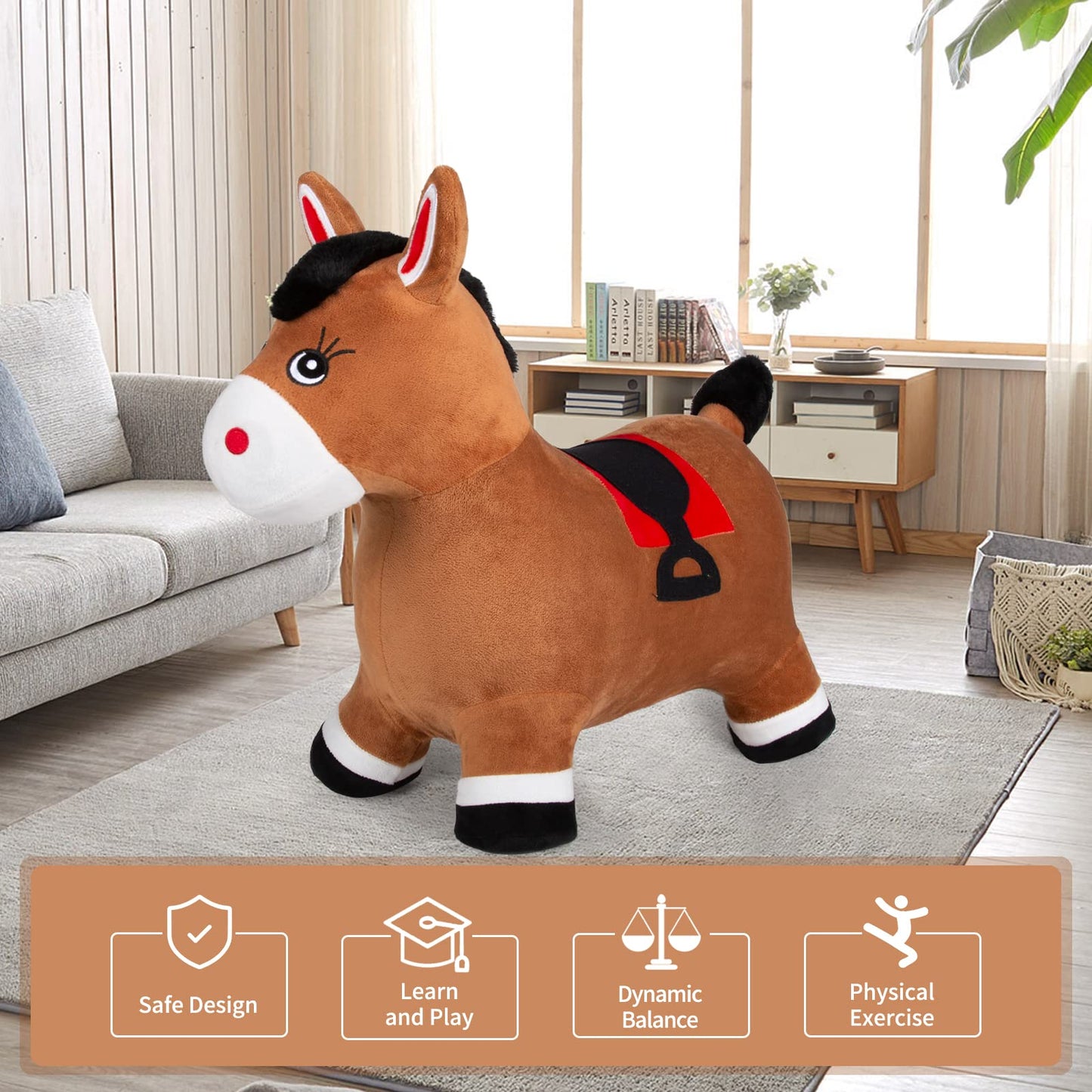 INPANY Bouncy Horse Hopper for Toddlers - Hopping/Bouncing Horse, Inflatable Ride-on Animal Toy for Kids/Children - Plush Covered (Includes Pump)