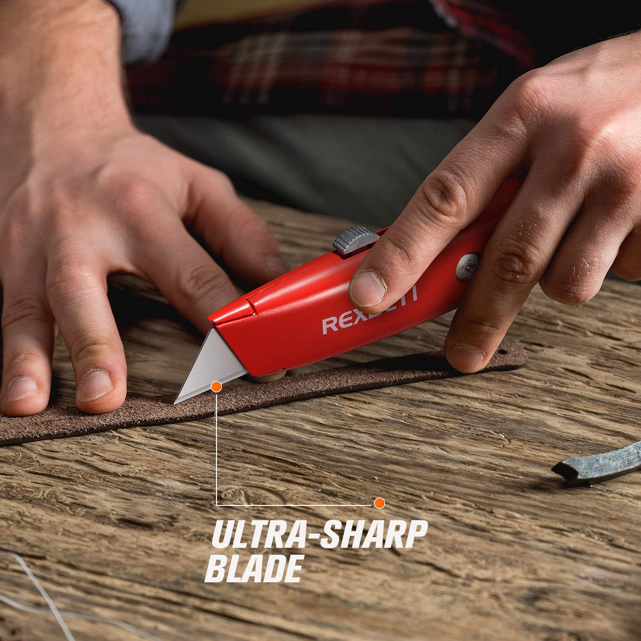 REXBETI 4-Pack Utility Knife, Heavy Duty Aluminum Shell Retractable Box Cutter for Cartons, Cardboard and Boxes, Extra 10 Blades Included