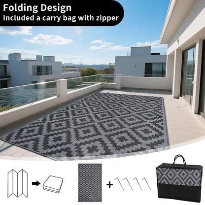 Waterproof Outdoor Rug Reversible Design Winter Snowproof Carrying Handbags Multiple Sizes Suitable for Patio Garden Beach Picnic RV Camp Garage Kids Room
